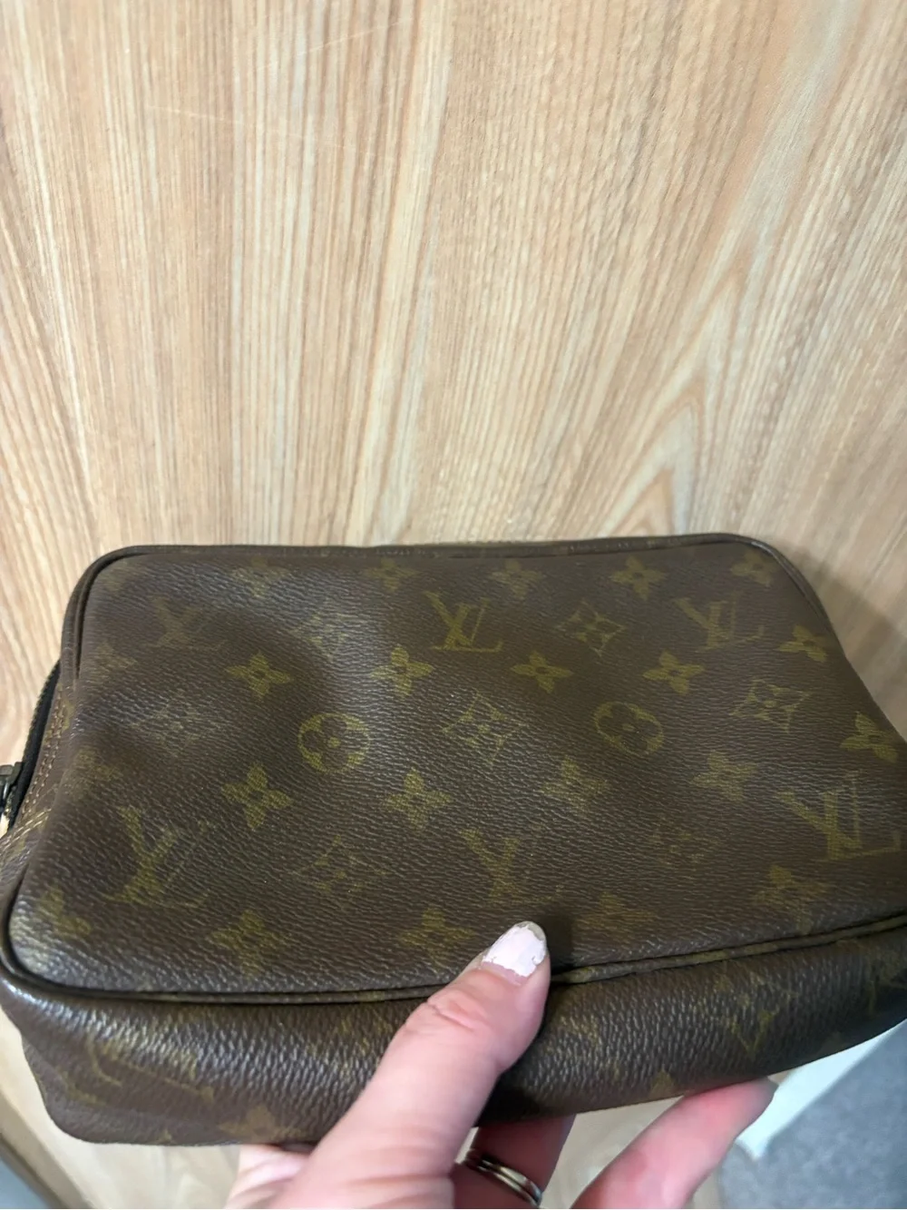 Auth Louis Vuitton Trousse Toilette 23 Brown Monogram Cosmetic Pouch Vintage - Picture 2 of 15